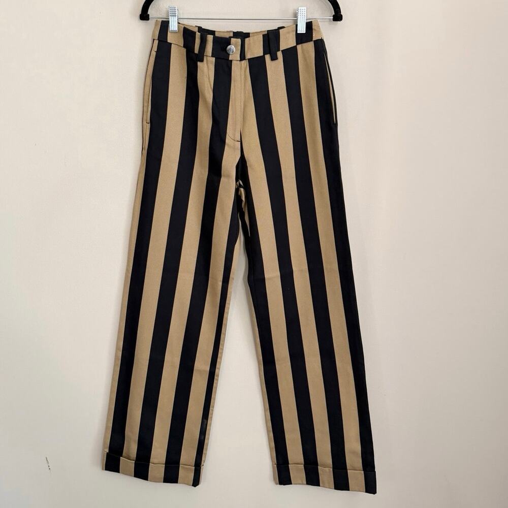 Stine Goya Striped Jacket Pants Co-Ord Set XS Tan Black Statement Scandi Chic - Picture 7 of 12